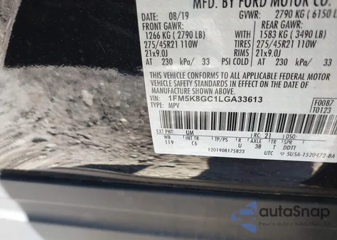 2020 Ford Explorer St из США, поврежденный, VIN 1FM5K8GC1LGA33613